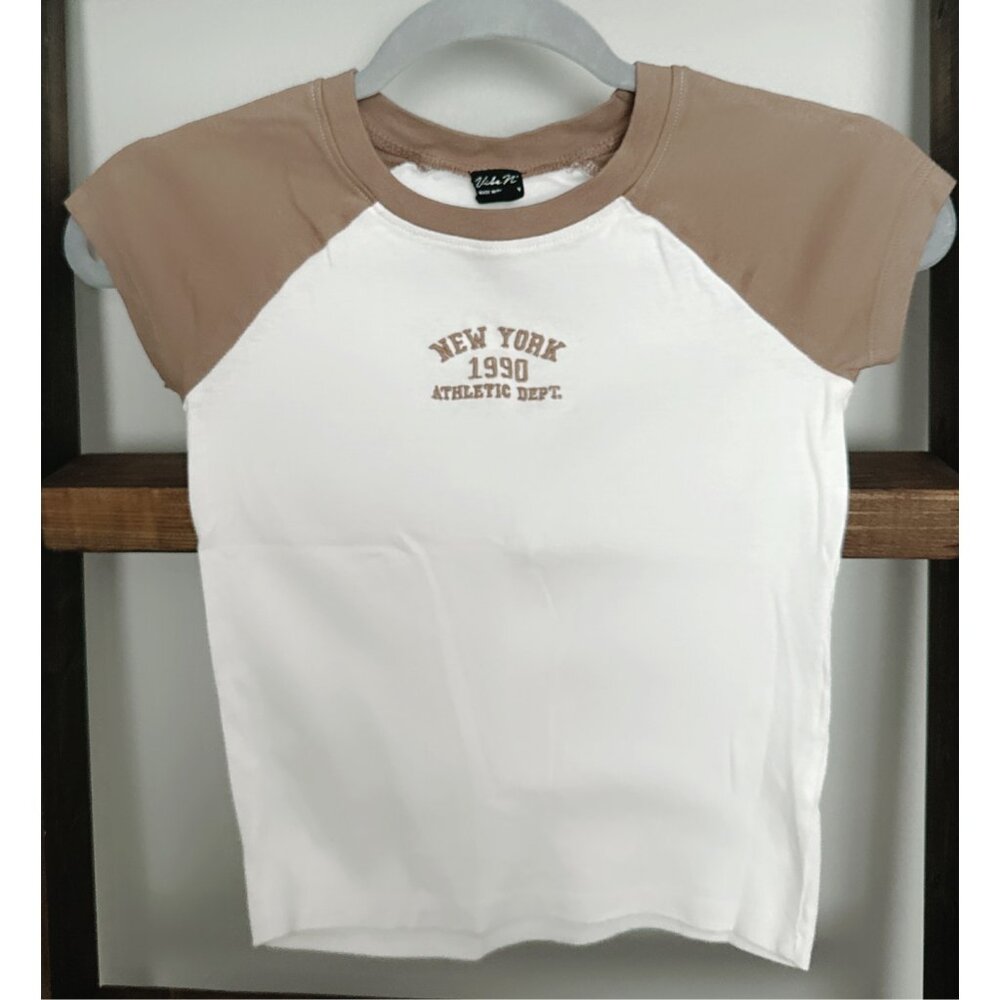 Tan & White Crop Top by Vibe